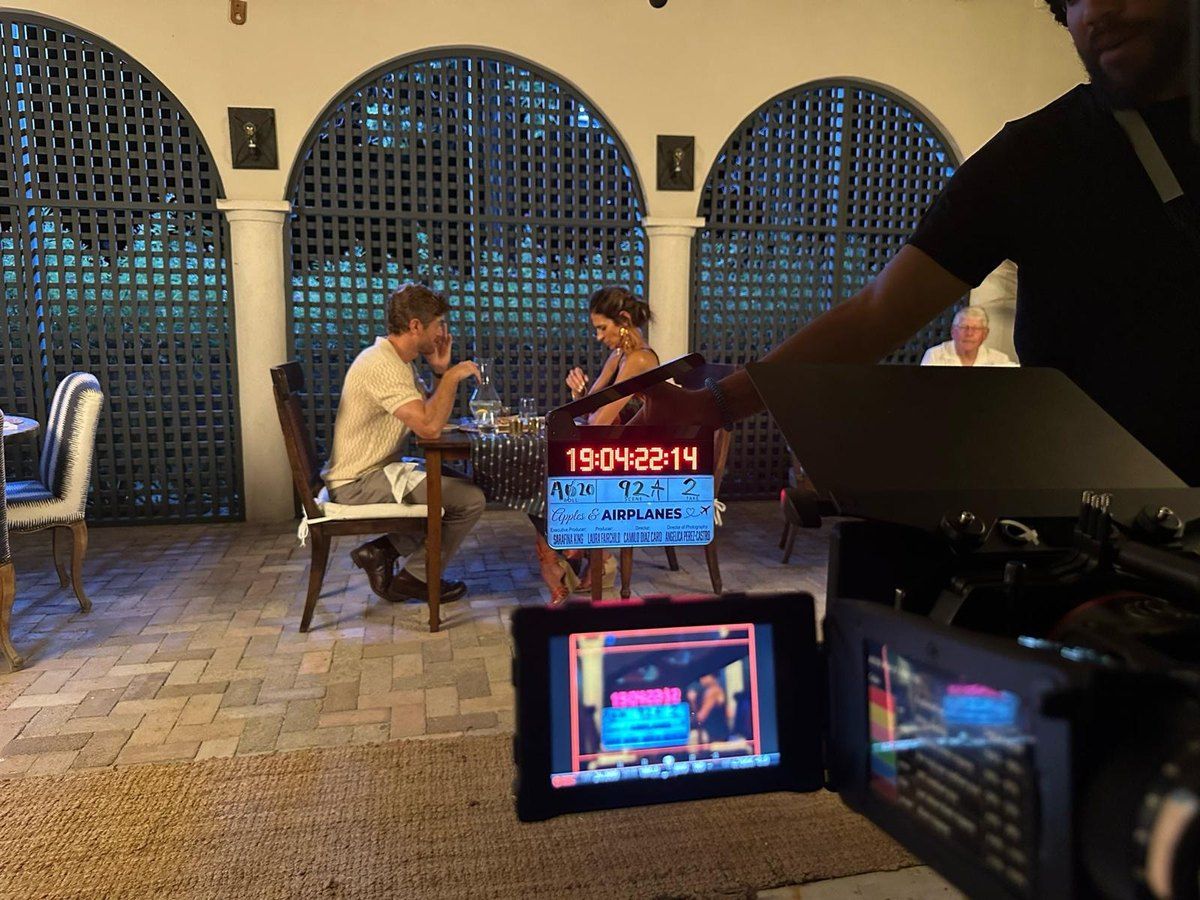 A scene playing back on monitors during a shoot